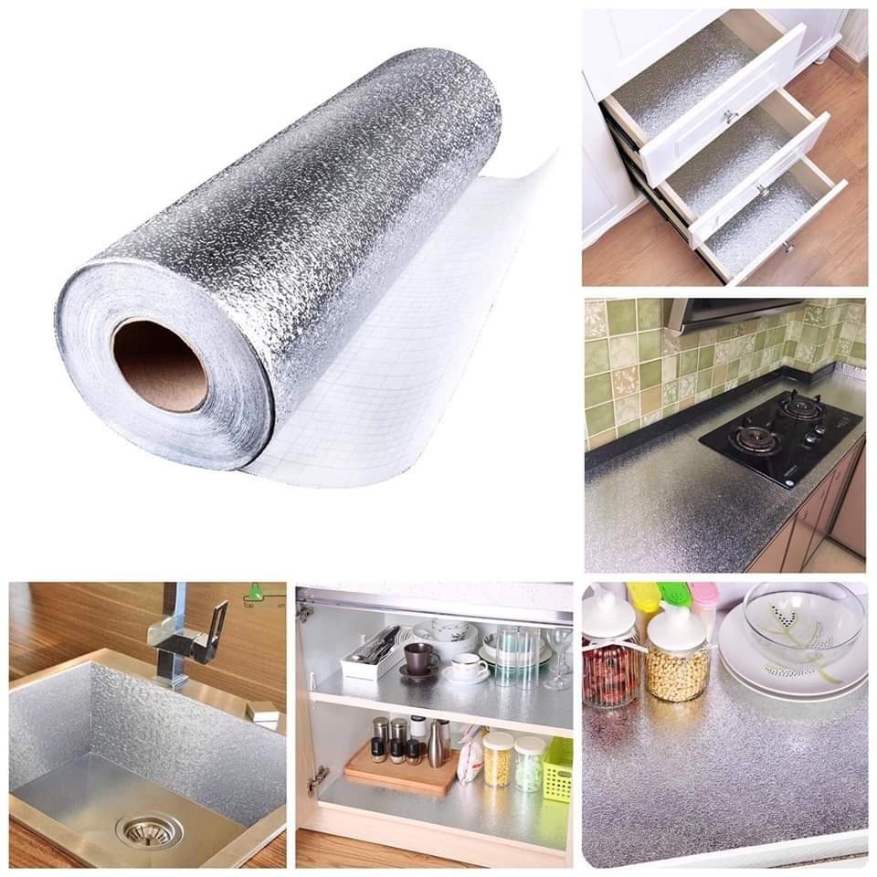 CUỘN GIẤY BẠC DÁN BẾP CÁCH NHIỆT CAO CẤP RỘNG 60CM DÀI 2 MÉT CHỐNG THẤM TIỆN LỢI