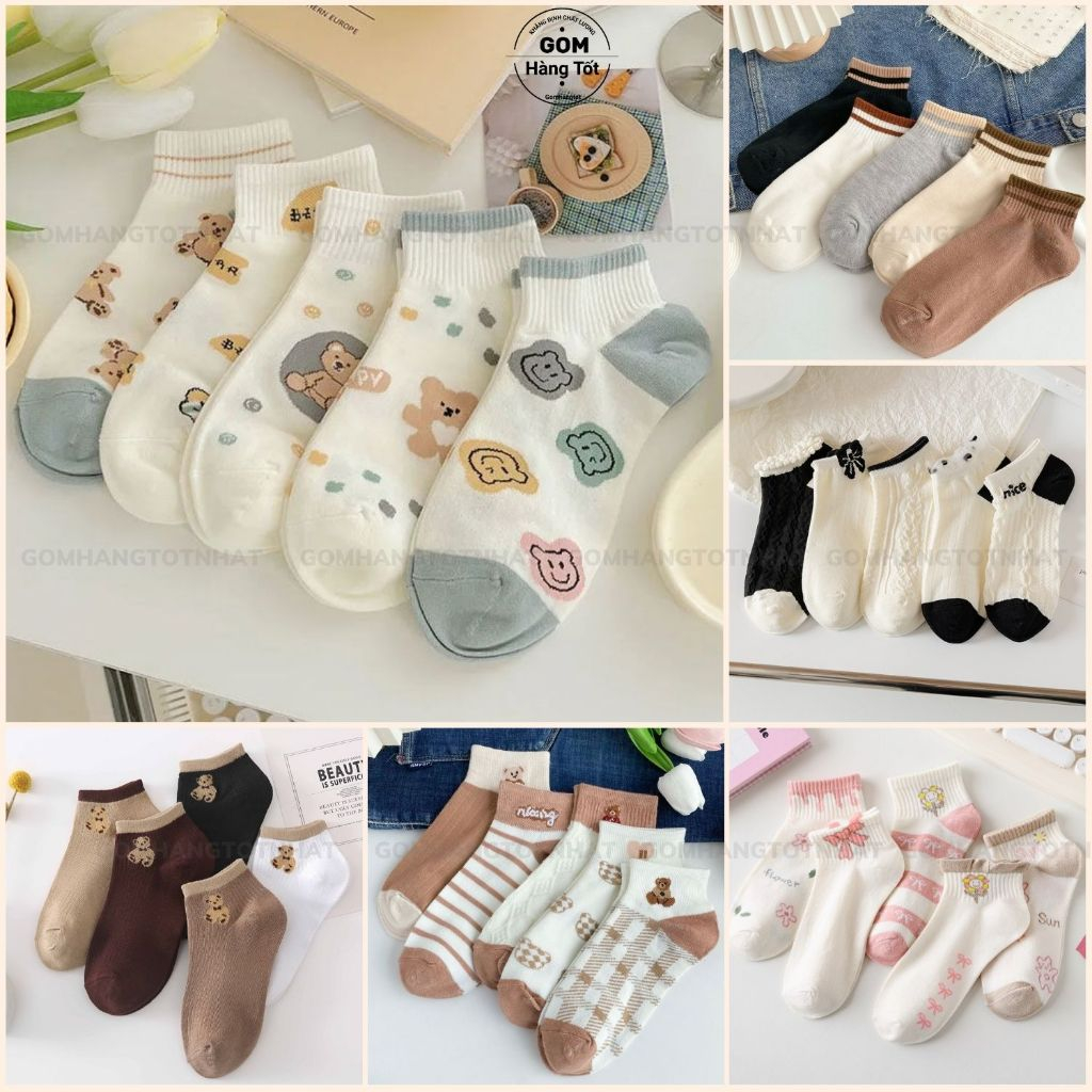 COMBO 2 ĐÔI TẤT CUTE NỮ CỔ NGẮN HỌA TIẾT NHIỀU MÀU, SET VỚ NỮ DỄ THƯƠNG CỔ THẤP VINTAGE, SIÊU THOÁNG CHO MÙA HÈ MÁT MẺ